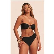 PrettyLittleThing Shape Black Gold Wave Trim Bikini Bottoms - Black
