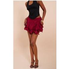 PrettyLittleThing Ruched Textured Low Rise Mini Skirt - Deep Red