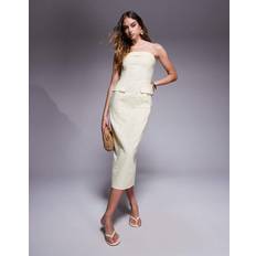 Linen Look Tailored Fold Over Bandeau Pocket Detail Midaxi Dress - Buttermilk
