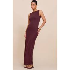 Boat Neck Dresses PrettyLittleThing Textured Boat Neck Sleeveless Maxi Dress - Chocolate