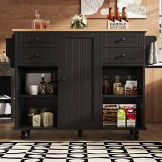 Kitchen Islands Lark Manor Mobile Kitchen Island With Multifunctional Storage Space - Black