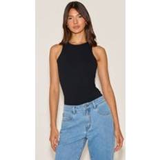 PrettyLittleThing Soft Cotton Racer Sleeveless Bodysuit - Black