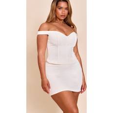 Beige Corsets PrettyLittleThing Shape Cream Bardot Sweetheart Structured Corset Top - White