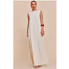 PrettyLittleThing Cream Textured Boat Neck Sleeveless Maxi Dress - White