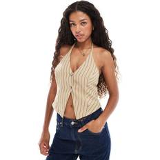 Bershka Outerwear Bershka Halterneck Linen Waistcoat - Camel