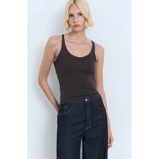 Mango Sculpt V Neck Cami Top With Straps - Charcoal