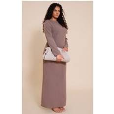 Boat Neck - Long Dresses PrettyLittleThing Plus Mushroom Tailored Boat Neck Maxi Dress - Mushroom