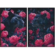Home ESPRIT Velvet Black/Pink Vægdekorationer 83x123cm 2stk