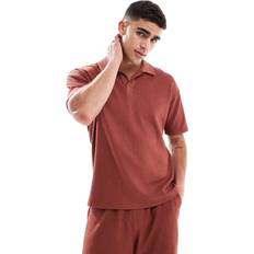 New Look Polo Shirts New Look Textured Jersey Polo Co-Ord - Rust