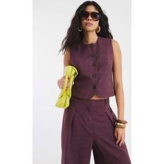 Purple - Women Clothing River Island High Neck Fitted Waistcoat - Purple
