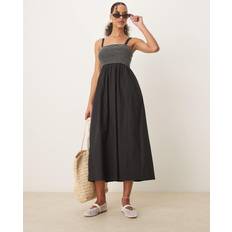 Black Shirred Bodice 100% Cotton Dress - Sort