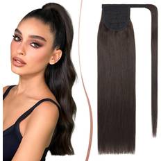 Real Hair Ponytails Elailite Human Hair Ponytail Extension 14 Inch Dark Brown