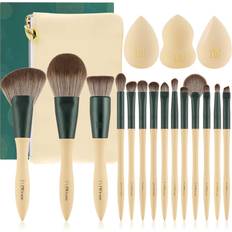 DUcare Makeup Brush Set 14Pcs with 3Pcs Makeup Sponge - Lime Series