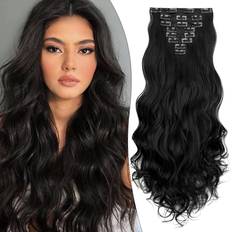 FA Clip In Hair Extensions 24 Inch 8 Pcs Dark Black