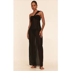PrettyLittleThing Ruched Chiffon Maxi Beach Dress - Black