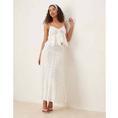 Gina Tricot Tiered Maxi Skirt - White Paisley Print