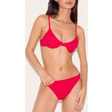 Blommiga Bikiniunderdelar PrettyLittleThing Textured Floral High Leg Bikini Bottoms - Red