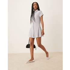 Collared Button Down Mini Dress - Grey