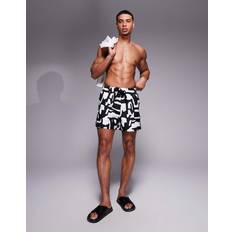 Bershka Swimwear Bershka Patterned Swim Short - Black