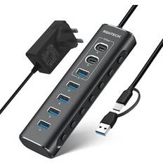 RSHTECH Powered USB 3.1/3.2 Hub 7-Port USB-C Hub with 10Gbps USB-A and 2 USB-C