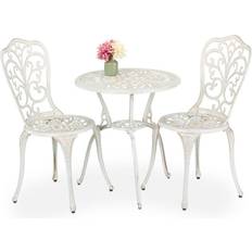 Set da Bistrot Relaxdays Da 3 Tavolino Da Giardino In Alluminio Stile Ferro Battuto Bianco Bronzo Set da Bistrot, 1 Tavolo incluso 2 Sedie