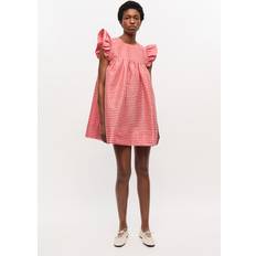 Dam - Rutiga Klänningar Ganni Crinkled Taffeta Check Frill Mini D Dam Korta Klänningar - Red Alert