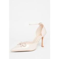 Natural Heels & Pumps Quiz Nude Wide Fit Patent Bow Heels - Beige