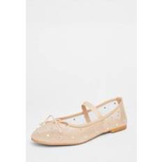 Natural Heels & Pumps Quiz Nude Mesh Diamante Bow Pumps - Beige