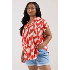 Orange - Women Tops Yours Abstract Notch Neck Blouse - Orange