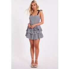 Checkered Skirts Quiz Womens Black Gingham Tiered Mini Skirt - Black