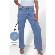 Paulo Due Wide Leg Jeans with Floral Stitch Detail - Pale Blue