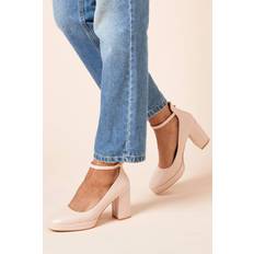 Dorothy Perkins Womens Vanessa Faux Leather Platform Ankle Strap High Block Heel Court Shoes - Beige