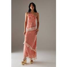 Midi Skirts - Pink Warehouse Devore Fringe Detail Midi Skirt - Pink