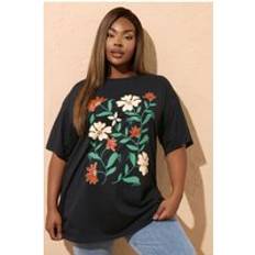 Florals T-shirts Yours Floral Print Short Sleeve T-Shirt - Black