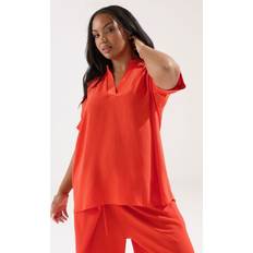 Orange - Women Tops Yours Notch Neck Blouse - Orange