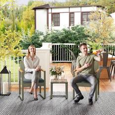 Wood Bistro Sets OutSunny 3-Piece Rattan with Acacia Wood - Grey Bistro Set, 1 Table incl. 2 Chairs