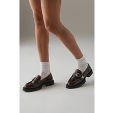 Buckle Loafers Faith Betsy Leather Western Buckle Chunky Loafers - Brown