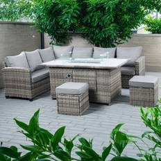 Outdoor Living The Conwy 8 Seater Gas Firepit Rattan Dark Grey Patio Dining Set