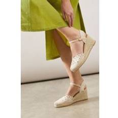 Antalia Embroidered Closed Toe Espadrille Wedge Sandals - Beige