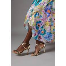 Faux Leather Cross Strap High Stiletto Sandals - Gold