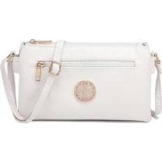 Small Front Zipper Slim Multi Compartments Crossbody Purse Bag - White