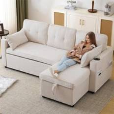 Beige - Sofa Beds Sofas Aka Convertible Bed with Internal Storage Chaise L Shaped Sleeper One Size Sofa