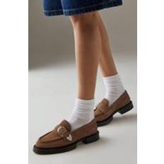 Suede - Women Loafers Faith Betsy Suede Western Buckle Chunky Loafers - Beige