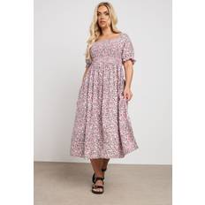 Pink Dresses Yours Floral Shirred Square Neck Midaxi Dress - Pink
