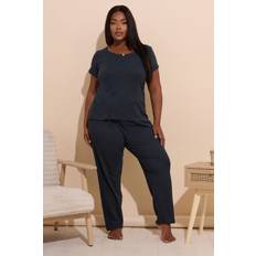 Pyjamas Yours Curve Pointelle Wide Leg Pyjama Set - Navy Blue