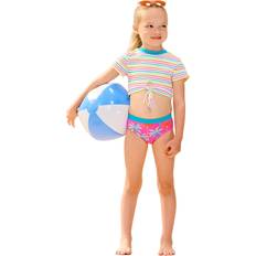 Kids' Painted Palms Short Sleeve Tankini Set - Fuchsia Purple