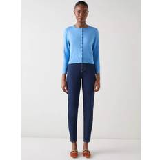 Blue Cardigans LK Bennett Lottie Cotton Merino Wool Blend Round Neck Cardigan
