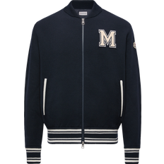 Moncler Embroidered Monogram Padded Zip-Up Wool Blend Cardigan - Blue