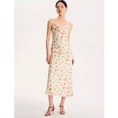 Belle Dress Floral Satin Dress - Yellow