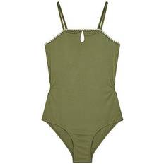 Green Bathing Suits Children's Clothing Monsoon Girls Texture Cut-out Swimsuit - Khaki